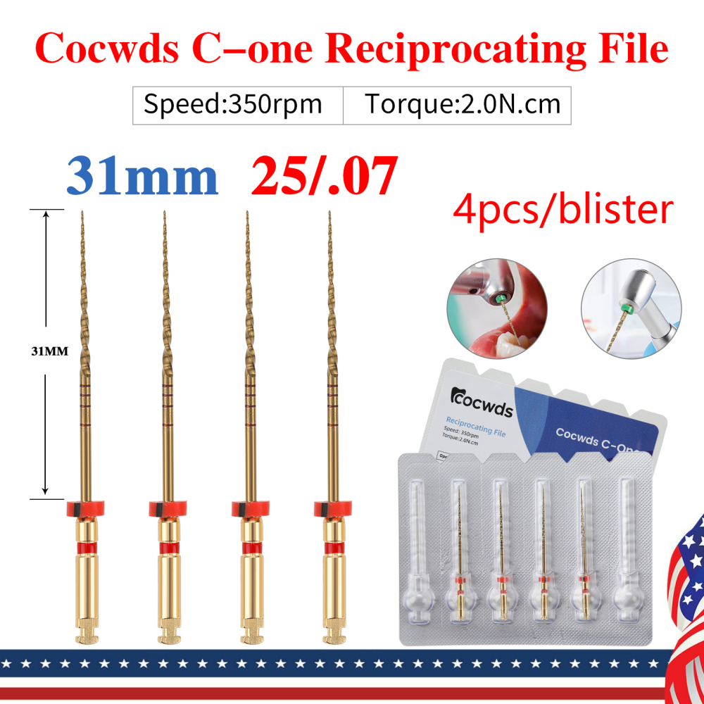 4pcs Dental Reciprocating Endodontic Root Canal Niti Gold Endo Rotary Files 21mm/25mm/31mm