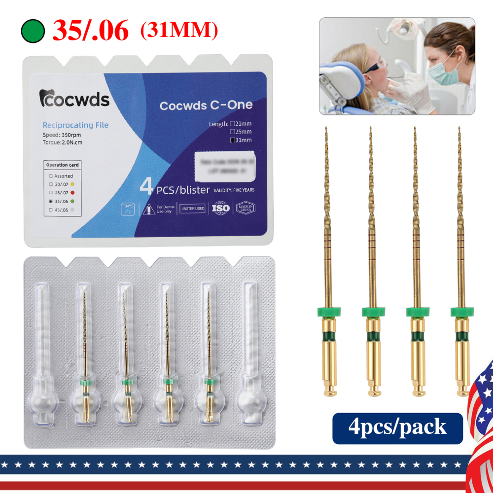4pcs Dental Reciprocating Endodontic Root Canal Niti Gold Endo Rotary Files 21mm/25mm/31mm