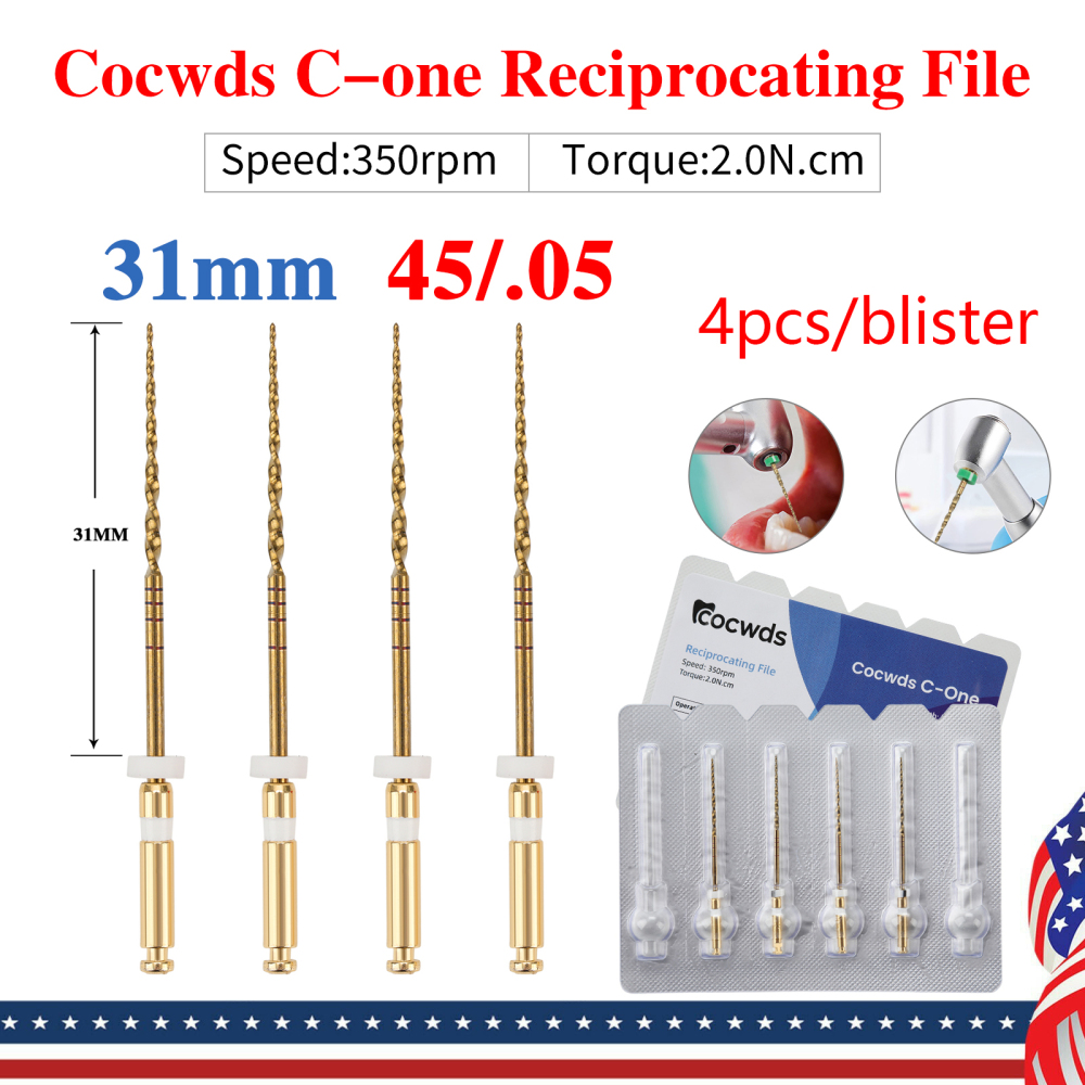 4pcs Dental Reciprocating Endodontic Root Canal Niti Gold Endo Rotary Files 21mm/25mm/31mm