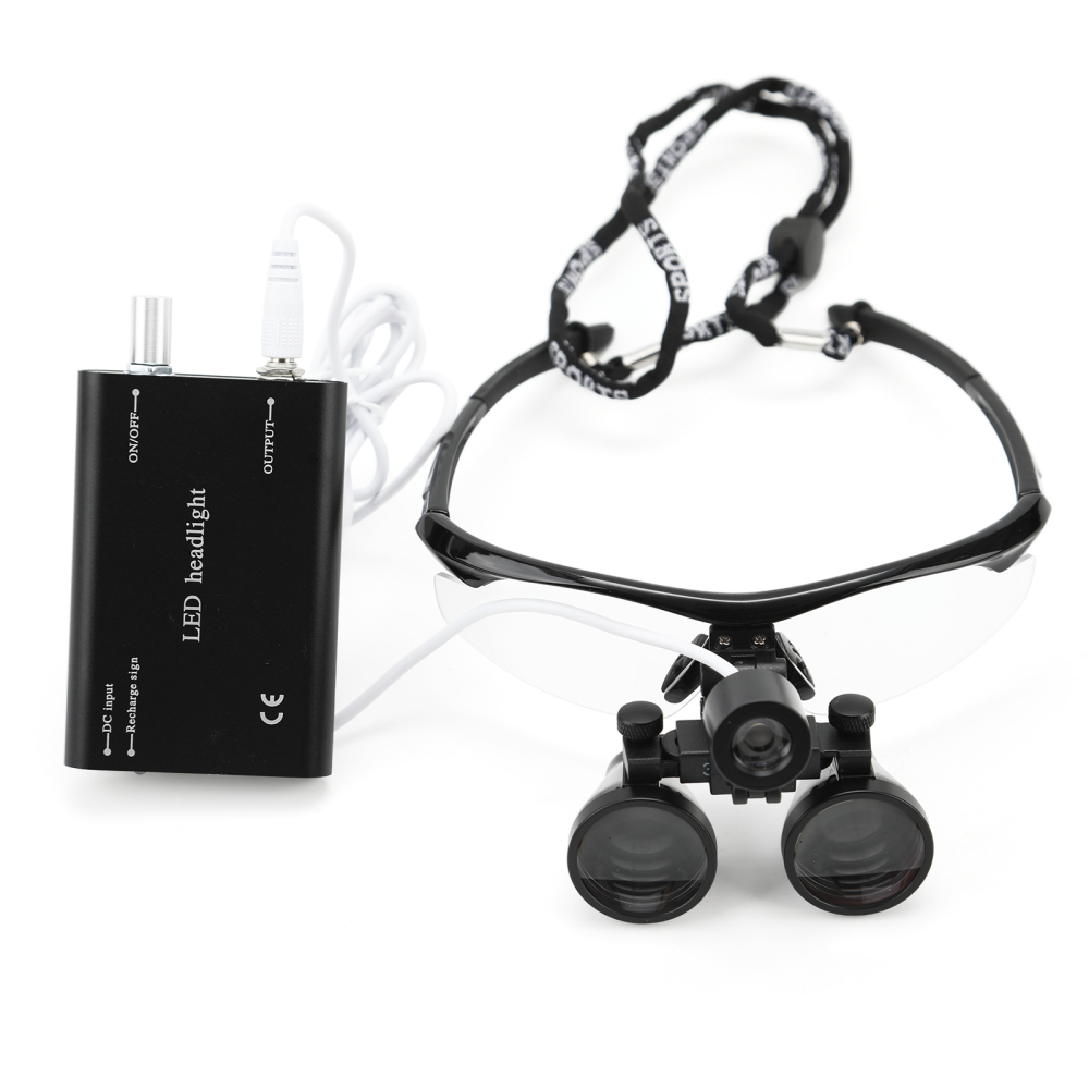 Dental Binocular Loupes 3.5X 420mm / Portable LED Head Light Lamp Rechargeable