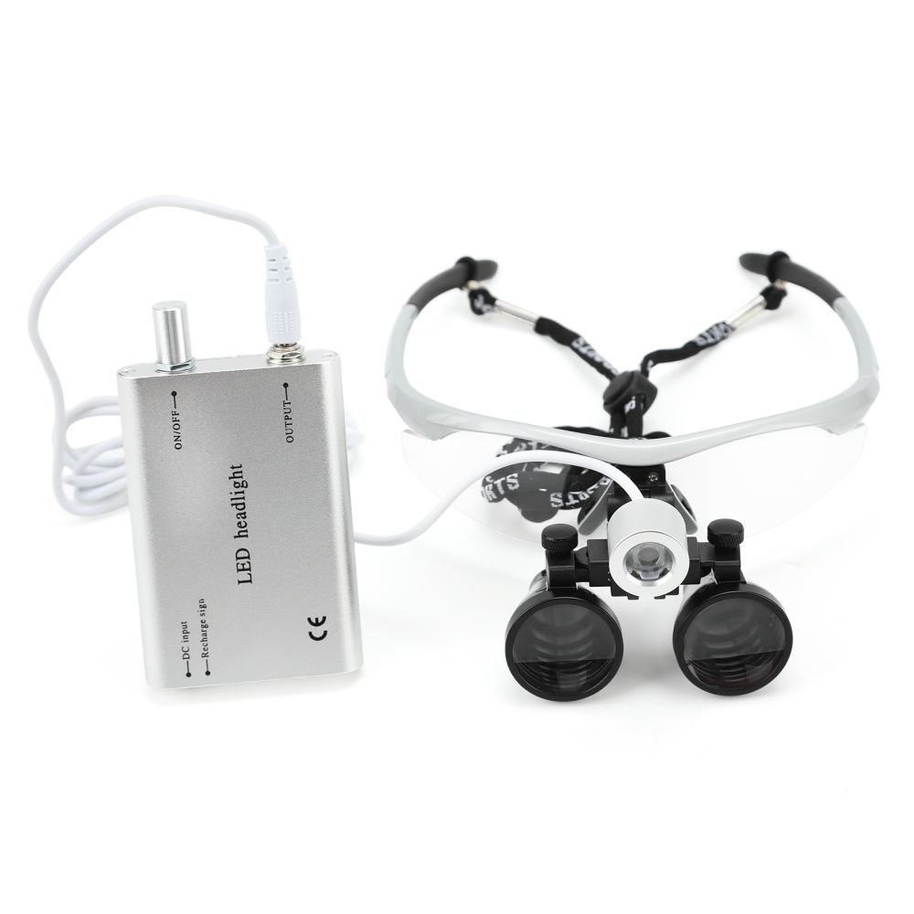 Dental Binocular Loupes 3.5X 420mm / Portable LED Head Light Lamp Rechargeable