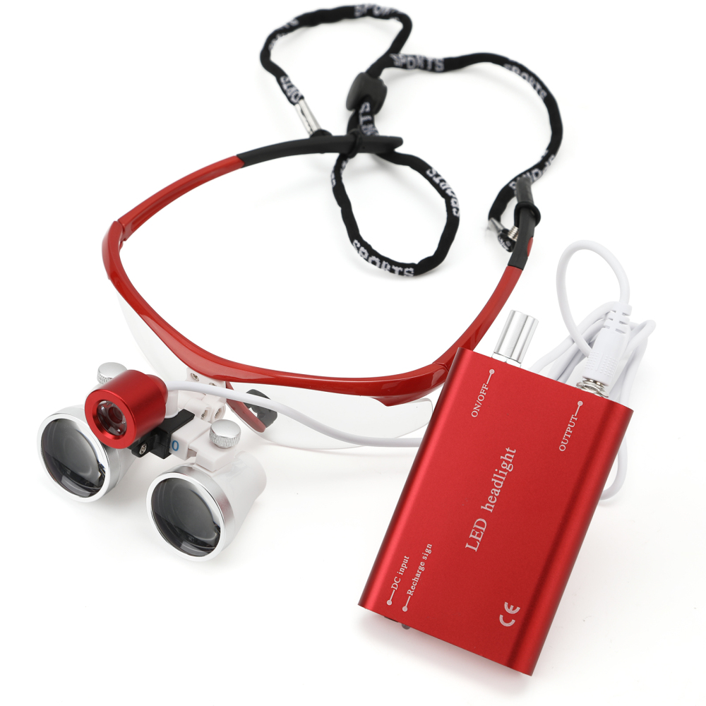 Dental Binocular Loupes 3.5X 420mm / Portable LED Head Light Lamp Rechargeable