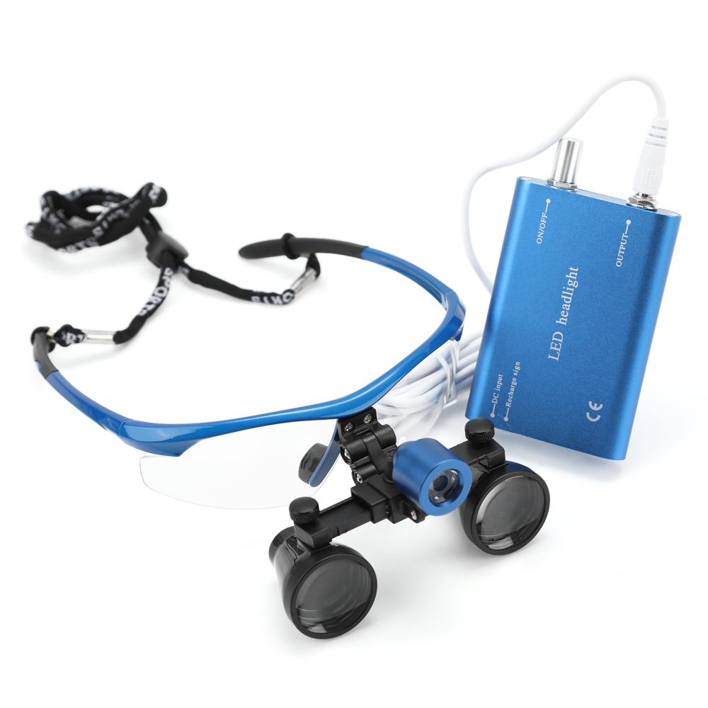 Dental Binocular Loupes 3.5X 420mm / Portable LED Head Light Lamp Rechargeable