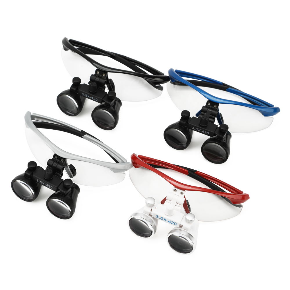 Dental Binocular Loupes 3.5X 420mm / Portable LED Head Light Lamp Rechargeable