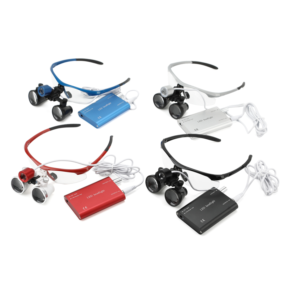 Dental Binocular Loupes 3.5X 420mm / Portable LED Head Light Lamp Rechargeable