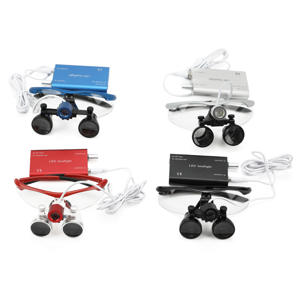 Dental Binocular Loupes 3.5X 420mm / Portable LED Head Light Lamp Rechargeable