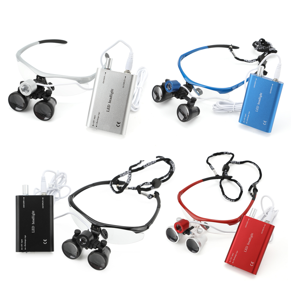 Dental Binocular Loupes 3.5X 420mm / Portable LED Head Light Lamp Rechargeable