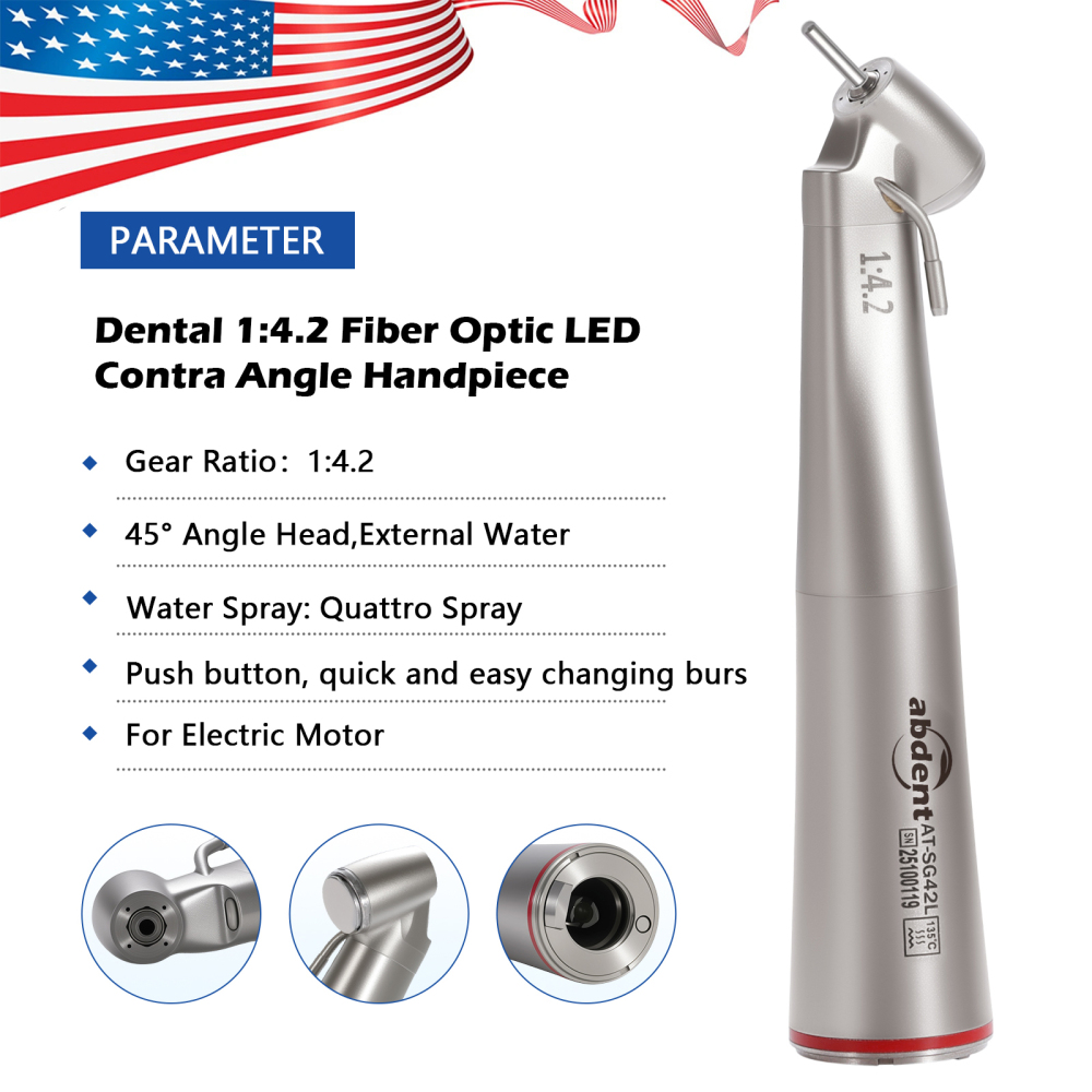 Dental 1:4.2 Increasing Contra Angle Handpiece LED Fiber Optic Electric/Non-LED