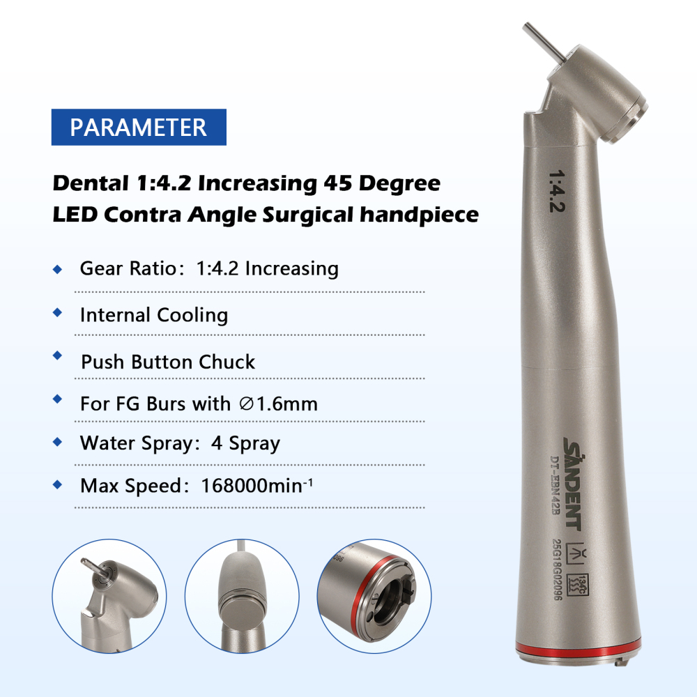 Dental 1:4.2 Increasing Contra Angle Handpiece LED Fiber Optic Electric/Non-LED