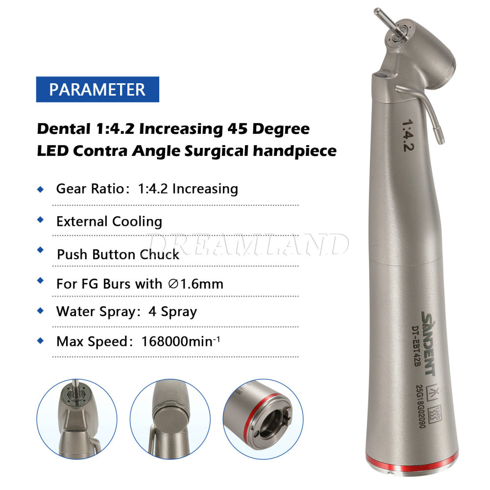 Dental 1:4.2 Increasing Contra Angle Handpiece LED Fiber Optic Electric/Non-LED
