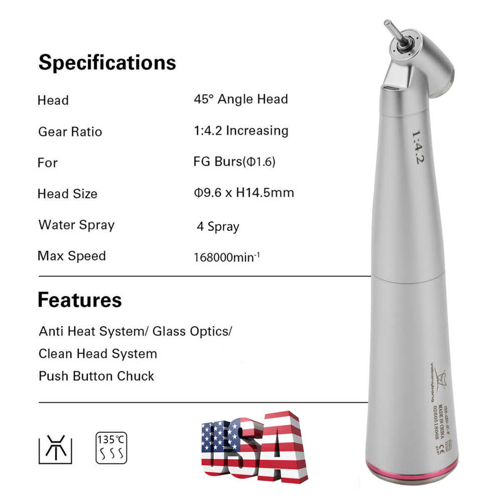 Dental 1:4.2 Increasing Contra Angle Handpiece LED Fiber Optic Electric/Non-LED