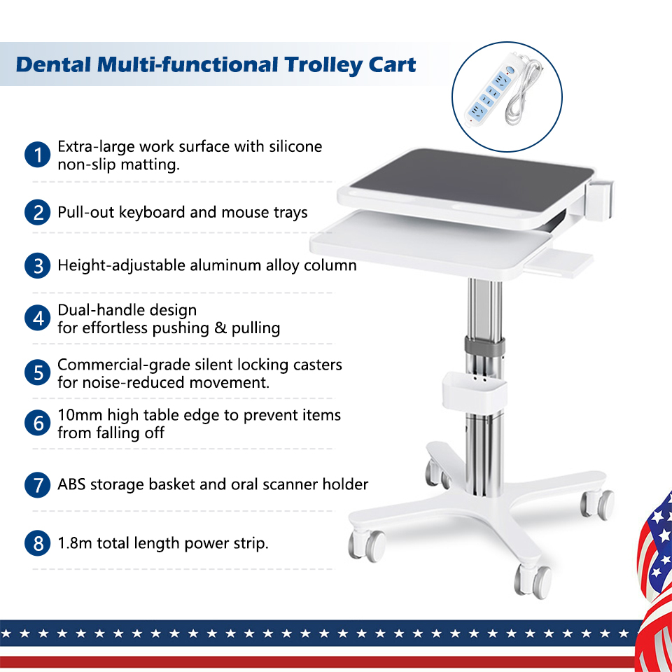 Dental Medical Cart Trolley with Scanner Holder Medical Laptop Workstation Cart