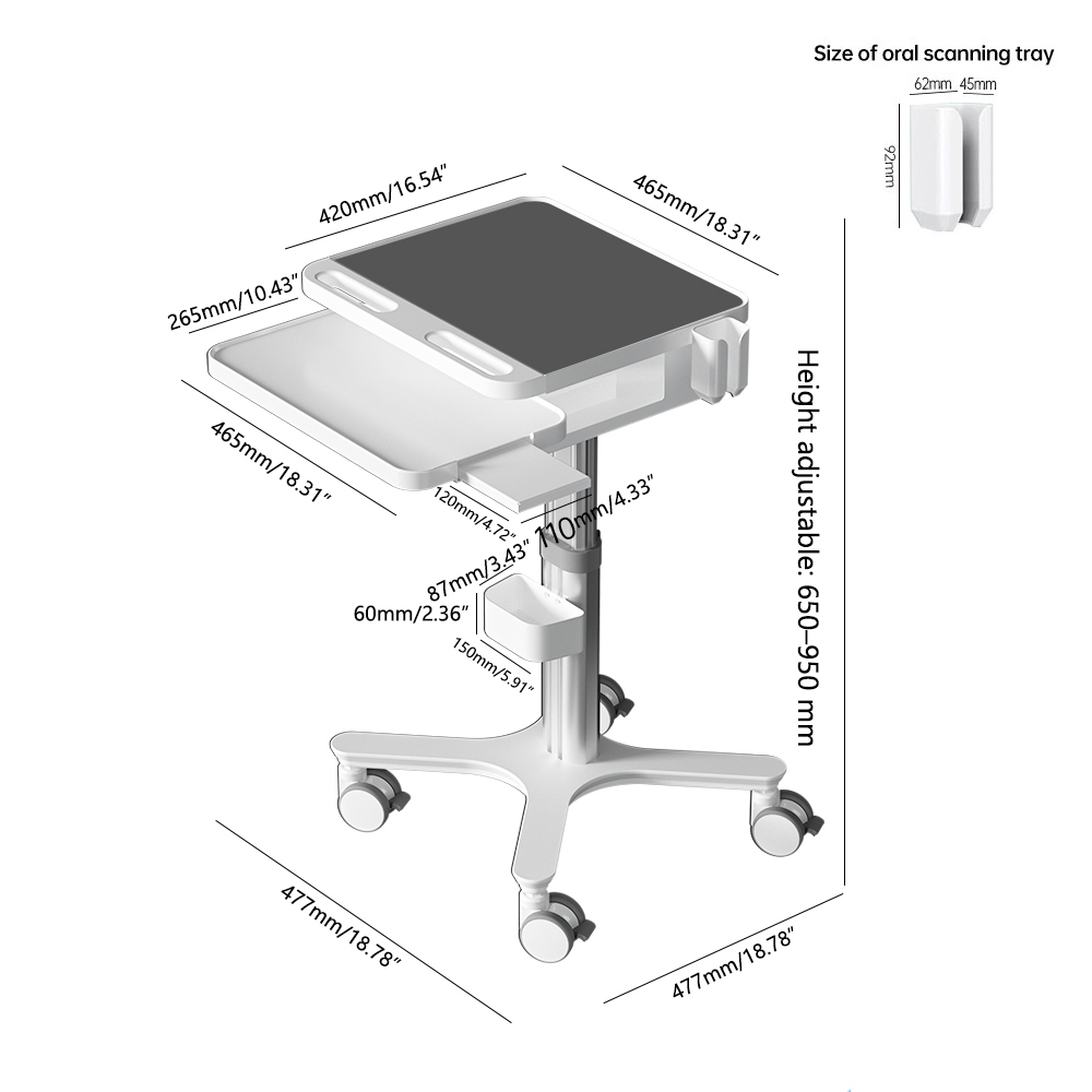 Dental Medical Cart Trolley with Scanner Holder Medical Laptop Workstation Cart