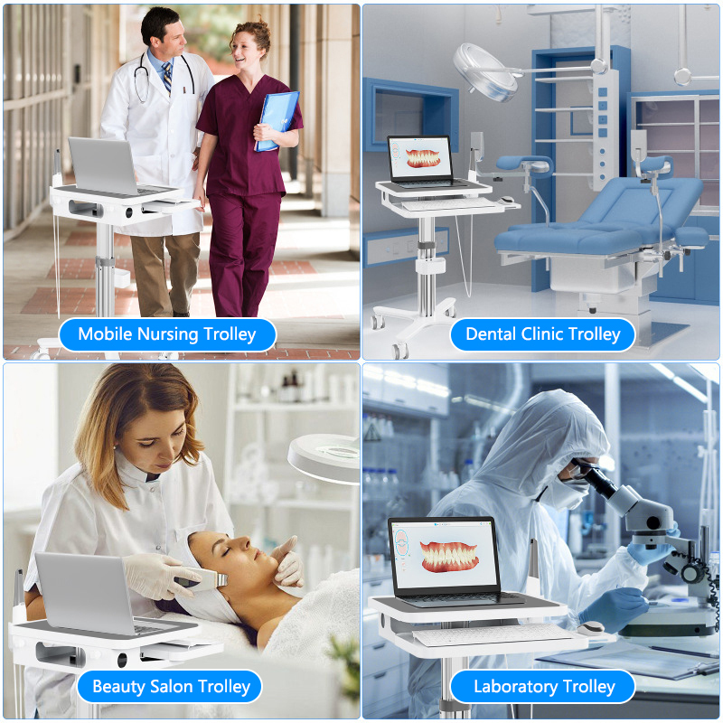 Dental Medical Cart Trolley with Scanner Holder Medical Laptop Workstation Cart