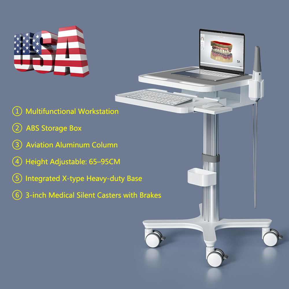 Dental Medical Cart Trolley with Scanner Holder Medical Laptop Workstation Cart