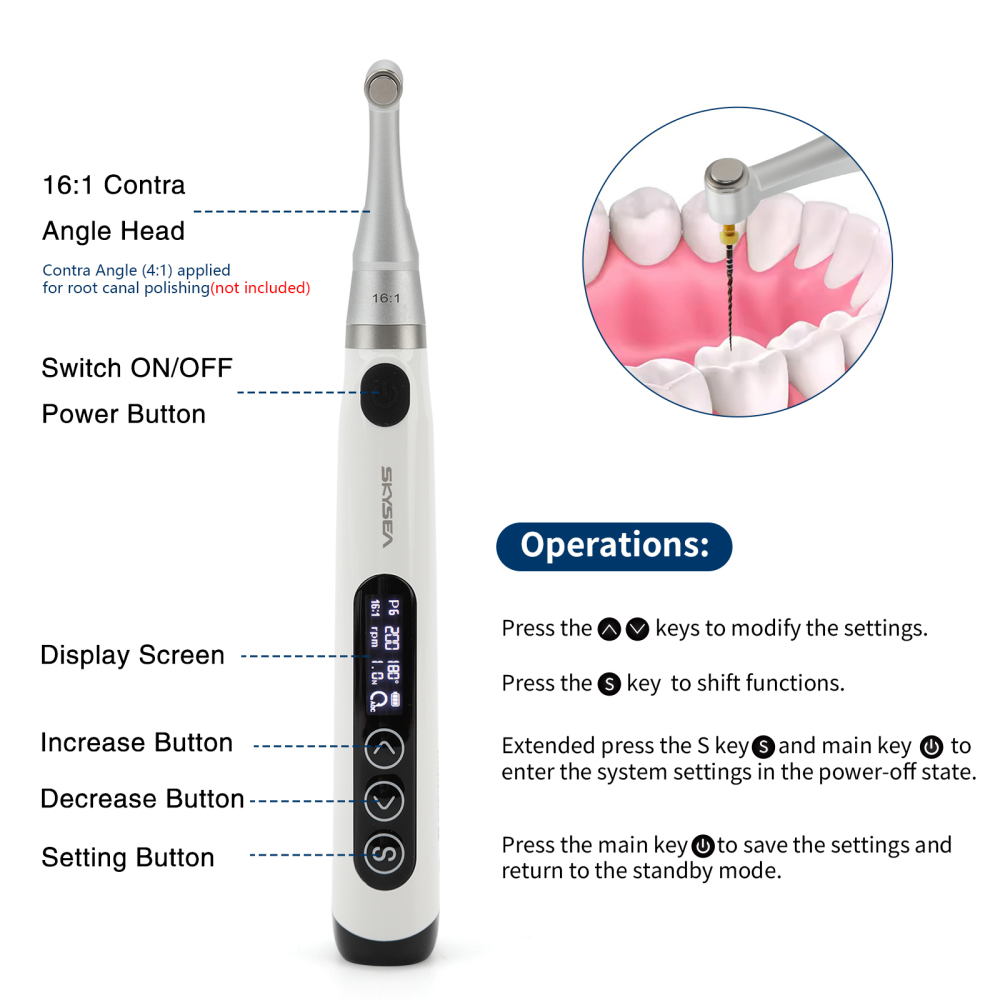 SKYSEA Wireless Dental Endo Motor Root Canal Treatment w/16:1 Contra Angle 9 mode