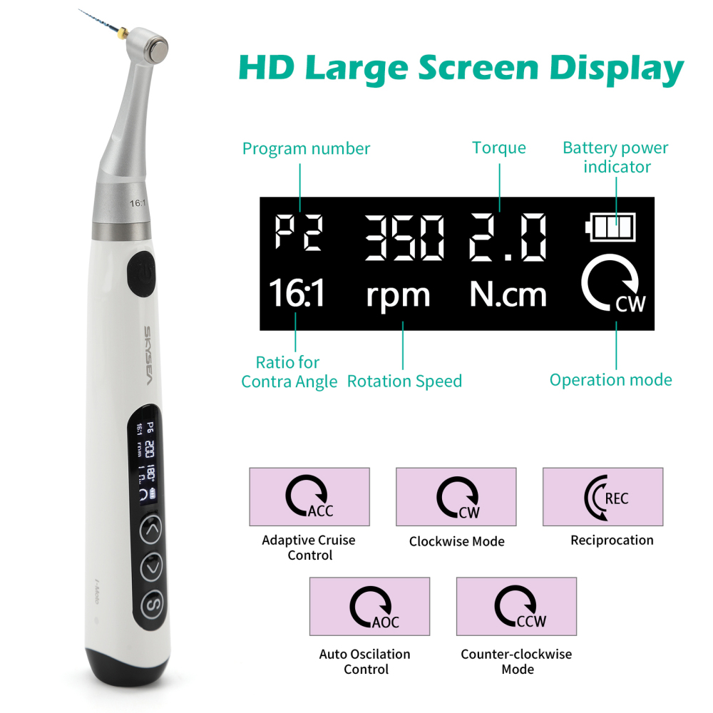 SKYSEA Wireless Dental Endo Motor Root Canal Treatment w/16:1 Contra Angle 9 mode