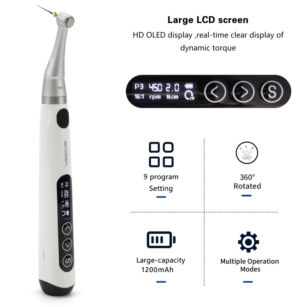 SKYSEA Wireless Dental Endo Motor Root Canal Treatment w/16:1 Contra Angle 9 mode