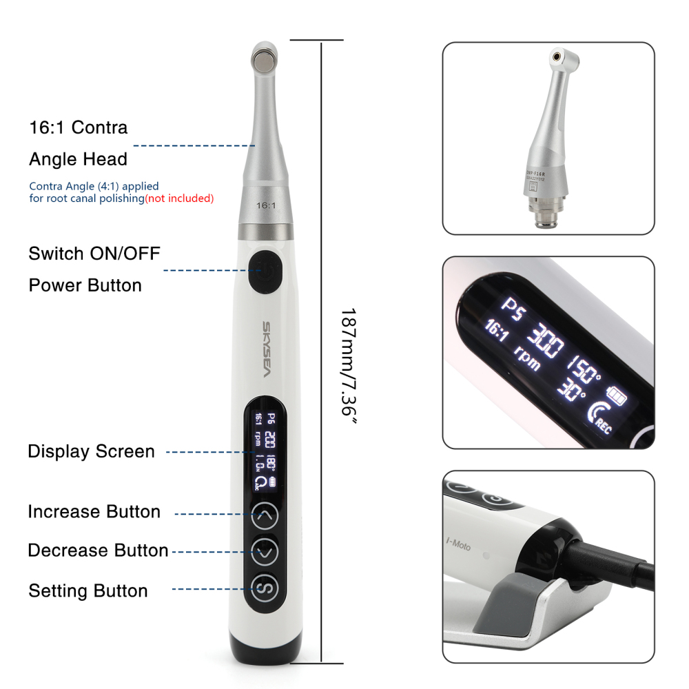 SKYSEA Wireless Dental Endo Motor Root Canal Treatment w/16:1 Contra Angle 9 mode