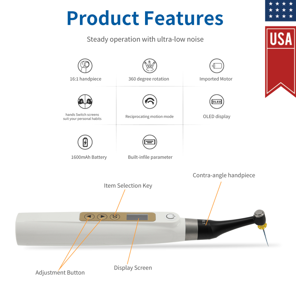 Mini Head Dental Endo Motor 10 Memory Programs 16:1 Reciprocating