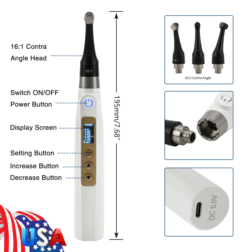 Mini Head Dental Endo Motor 10 Memory Programs 16:1 Reciprocating