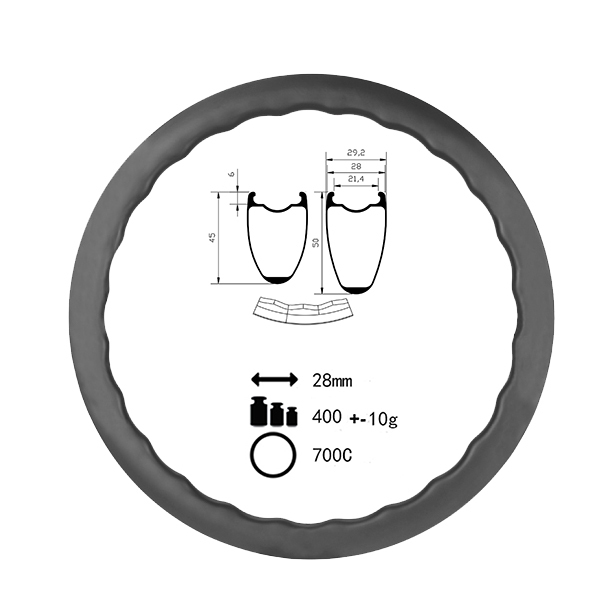 D50-28-21WV Undulated Disc Brake 45-50mm depth Road/ GravelCarbon Rim