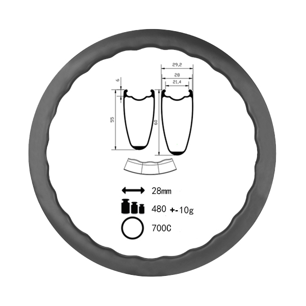 D60-28-21WV Undulated Disc Brake 55-60mm depth Carbon Road/Gravel Rim