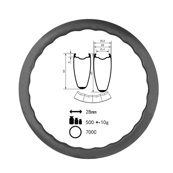 D65-28-21WV Undulated Disc Brake 60-65mm Depth Carbon Road/Gravel Rim