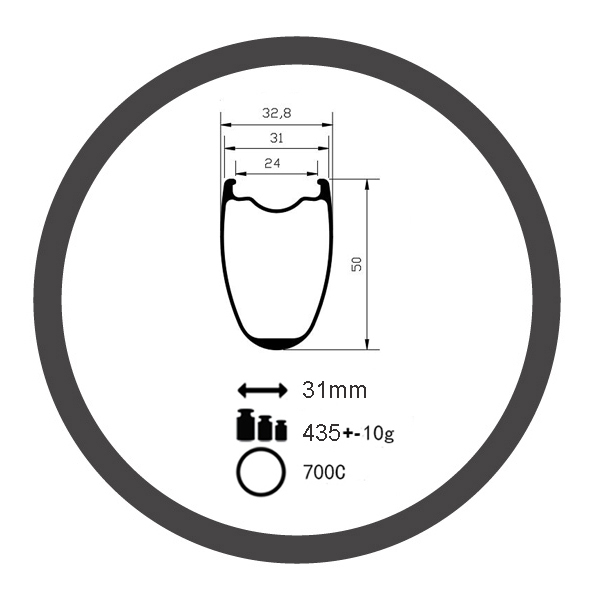 CS-D50CU-31 Disc brake carbon road / gravel rims 24mm internal wide