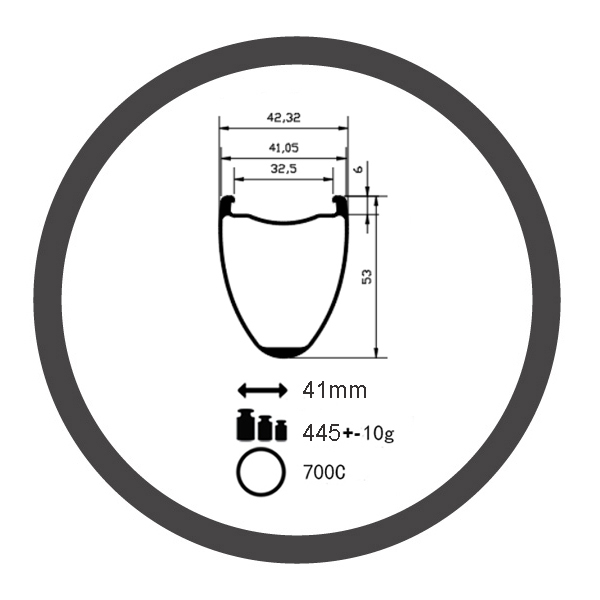 CS-D53CU-41 Disc brake carbon hooked gravel rims 32.5mm internal width