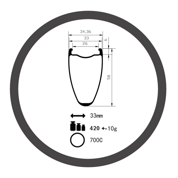 CS-D58CU-33 disc brake 58mm depth 26mm internal wide/33mm external wide carbon road / gravel rim