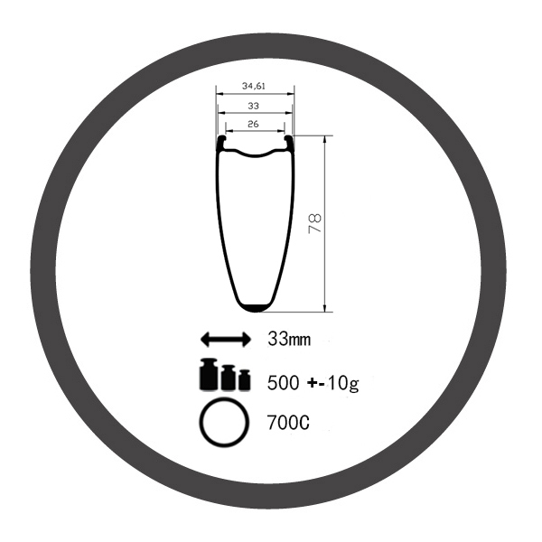 CS-D78CU-33 disc brake 78mm depth carbon road / gravel rim
