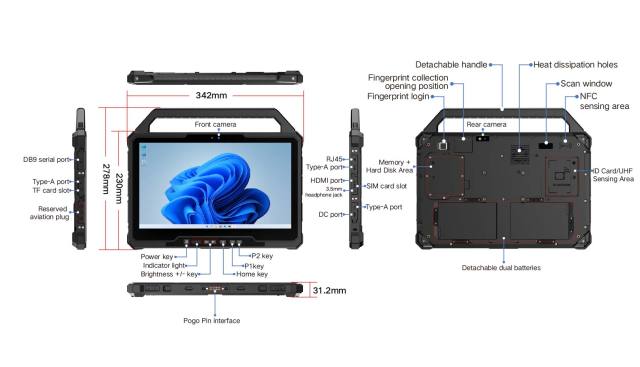 13.3" 12th i5 1235U Windows Rugged Tablet with dual batteries