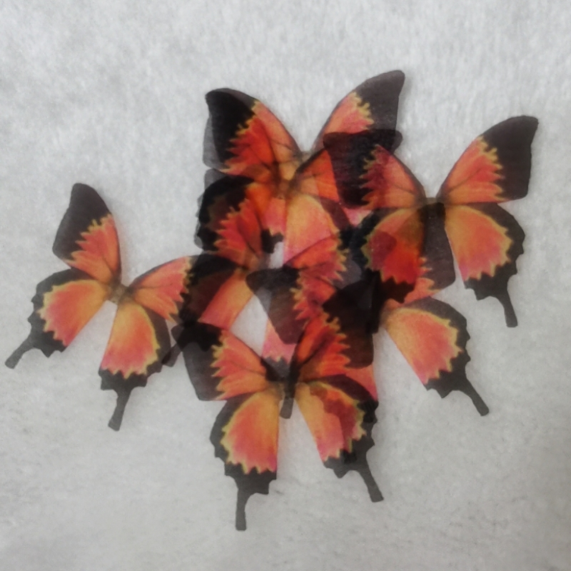 Papilionidae Silk Butterfly Wings, Half Transparent Butterfly Applique, Orange Lace Butterfly Pieces