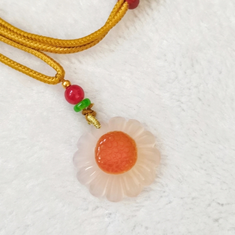 Candy Agate Daisy Flower Pendant,Natural Agate Gemstone Necklace Jewelry Gift for her