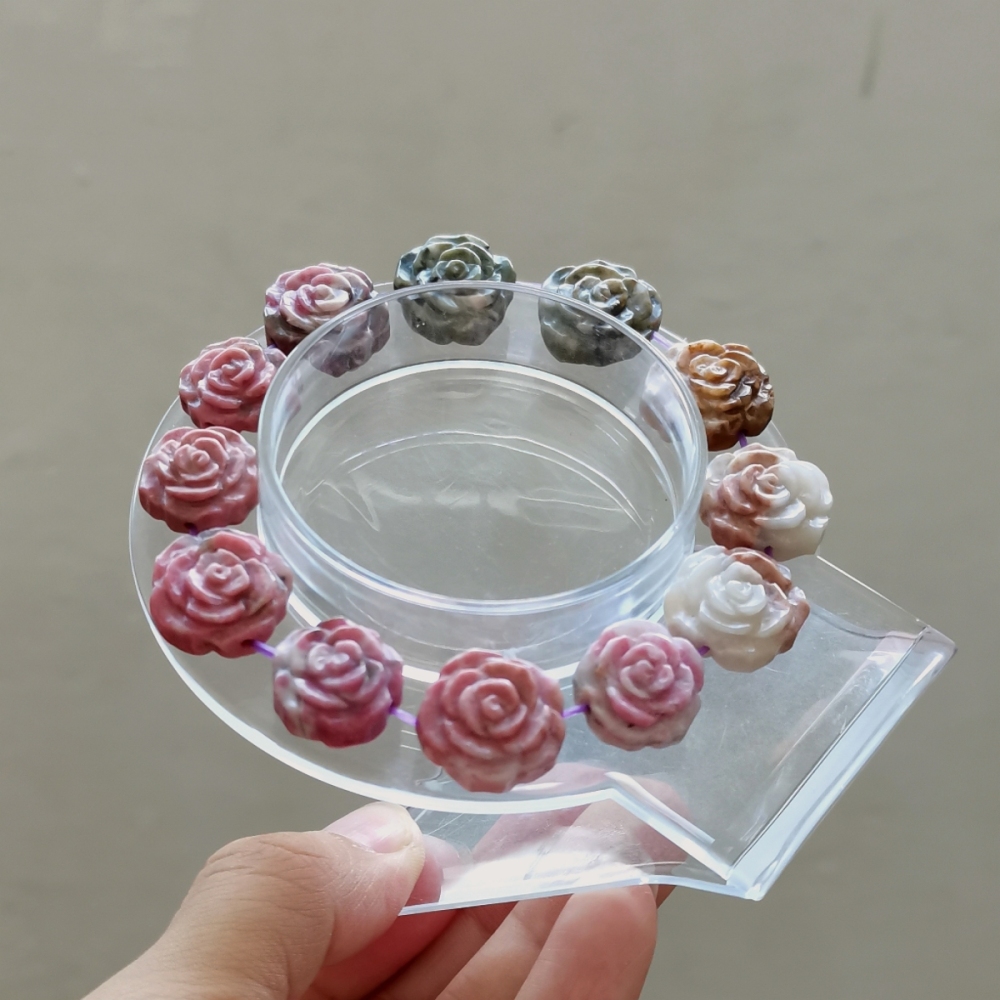 Natural Rhodonite Flower Bracelet,Rose Bracelet For Women,Girl Bracelet Jewelry Gift