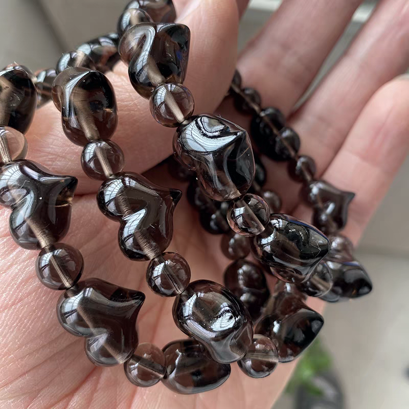 Smoky Quartz bracelet,Crystal Heart Gemstone Bracelet,Healing,Good Lucky, Jewelry Gift Bracelet
