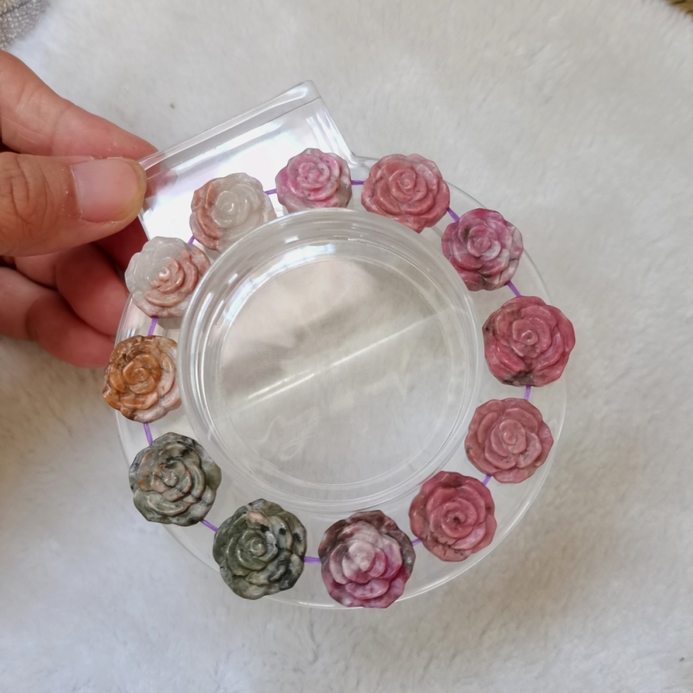 Natural Rhodonite Flower Bracelet,Rose Bracelet For Women,Girl Bracelet Jewelry Gift