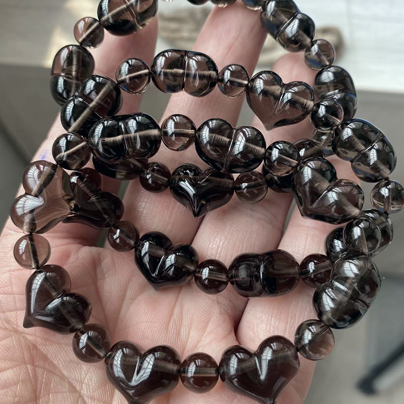 Smoky Quartz bracelet,Crystal Heart Gemstone Bracelet,Healing,Good Lucky, Jewelry Gift Bracelet