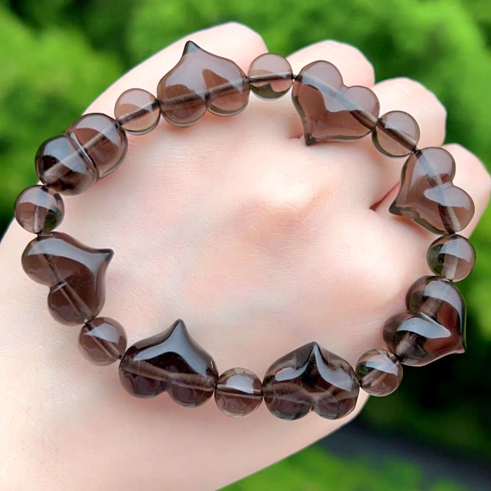 Smoky Quartz bracelet,Crystal Heart Gemstone Bracelet,Healing,Good Lucky, Jewelry Gift Bracelet