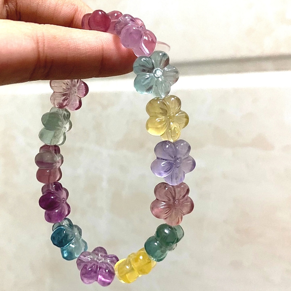 Rainbow Fluorite Bracelet,Flower Charms Gemstone Bracelet,Healing Crystal Bracelet,Gift For her