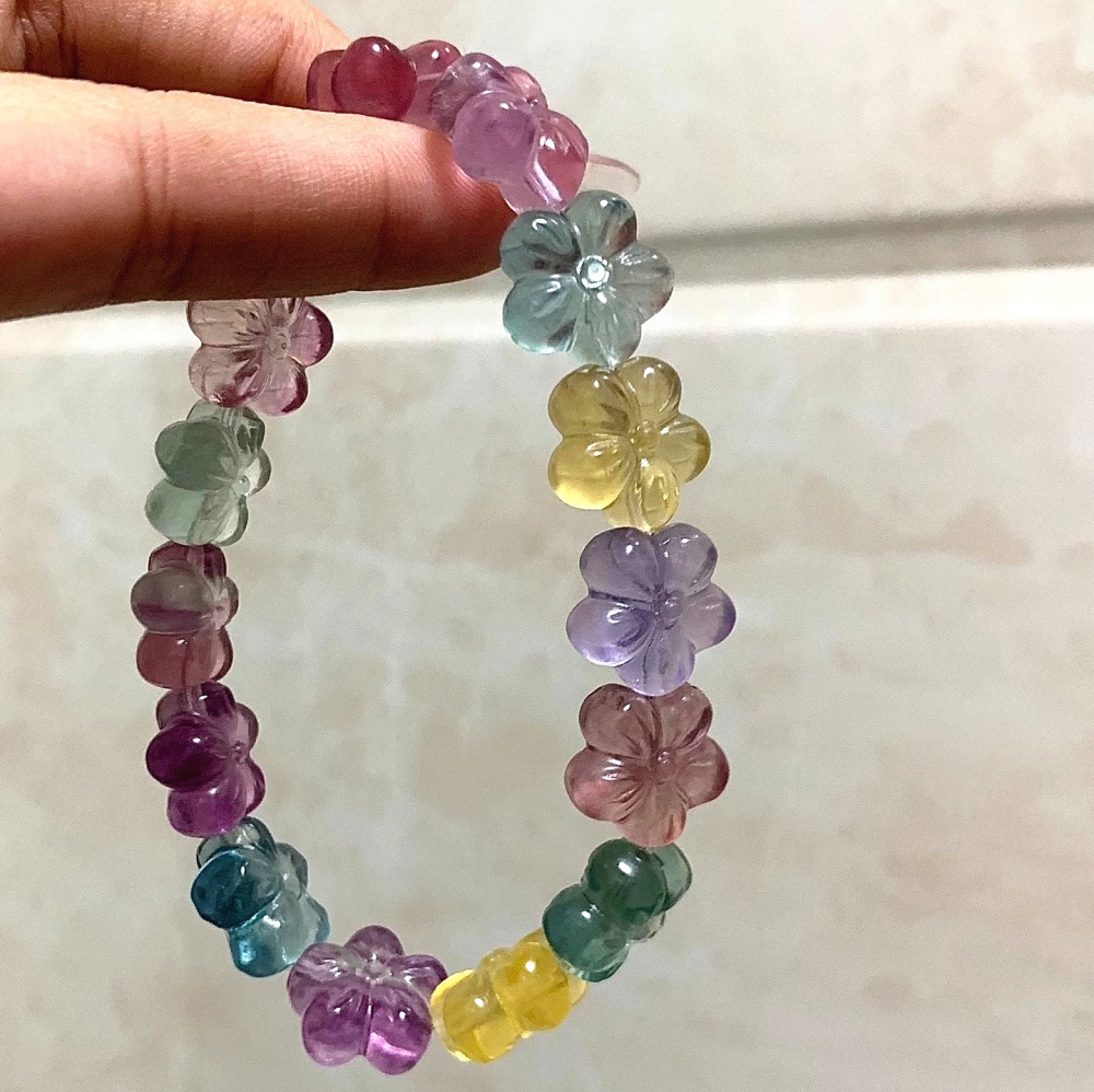 Rainbow Fluorite Bracelet,Flower Charms Gemstone Bracelet,Healing Crystal Bracelet,Gift For her