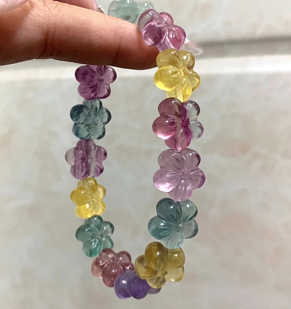 Rainbow Fluorite Bracelet,Flower Charms Gemstone Bracelet,Healing Crystal Bracelet,Gift For her