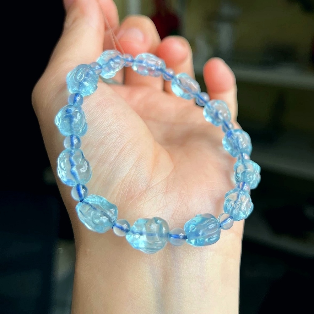 Blue Aquamarine Bracelet,Genuine Gemstone Bracelet,Rabbit Bracelet, Jewelry Gift ,Bracelet for women