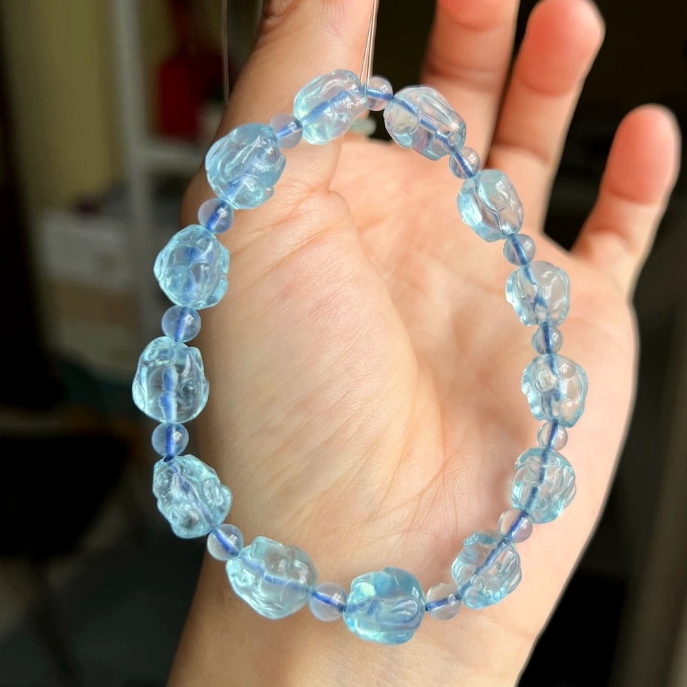 Blue Aquamarine Bracelet,Genuine Gemstone Bracelet,Rabbit Bracelet, Jewelry Gift ,Bracelet for women
