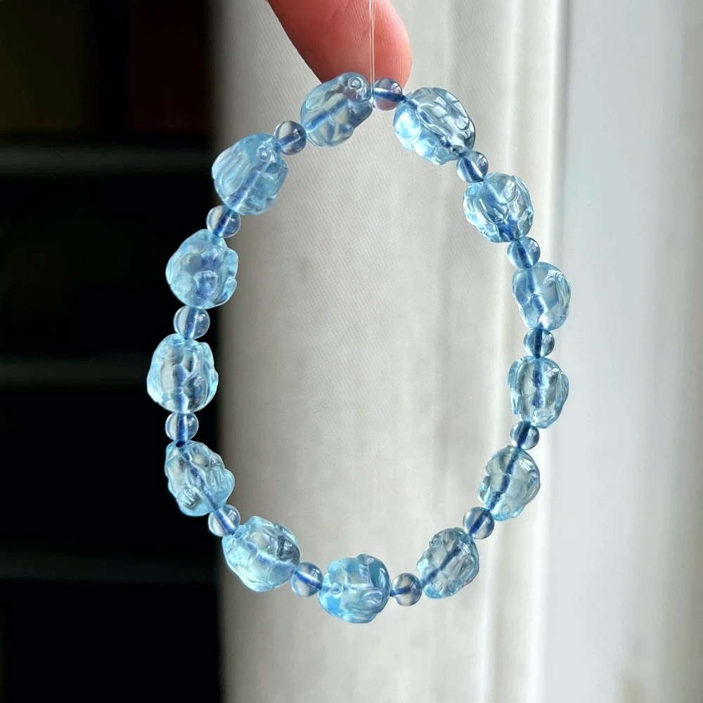 Blue Aquamarine Bracelet,Genuine Gemstone Bracelet,Rabbit Bracelet, Jewelry Gift ,Bracelet for women