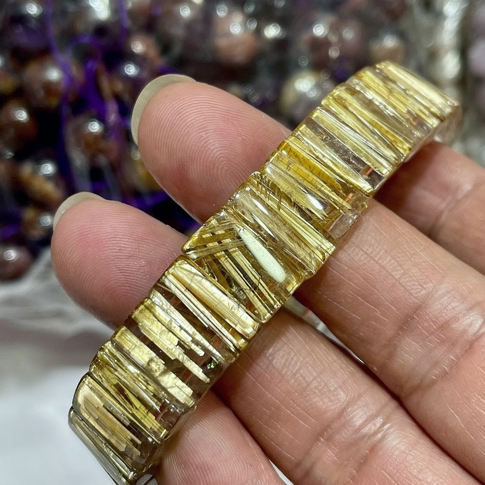 Gold Rultilated Quartz Bracelet,Healing Crystal Gemstone Bracelet For Men,Healing gemstone bracelet for women,Gemstone Jewelry gift