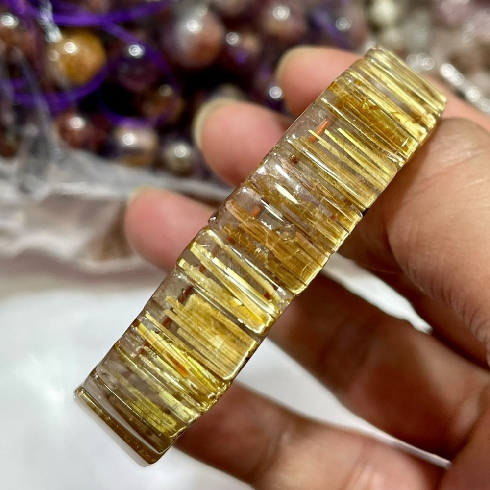 Gold Rultilated Quartz Bracelet,Healing Crystal Gemstone Bracelet For Men,Healing gemstone bracelet for women,Gemstone Jewelry gift