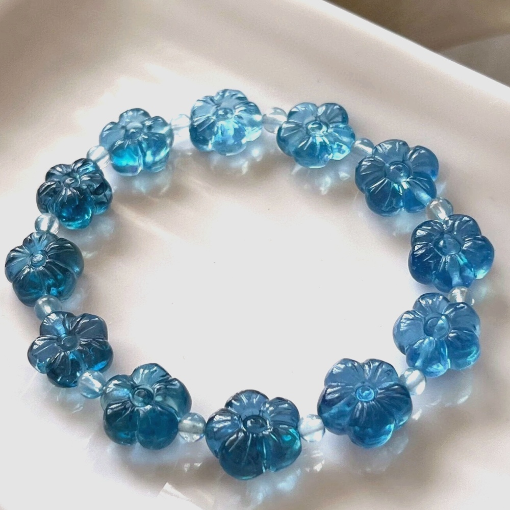 Luxury Blue Aquamarine Bracelet,Flower Charms Gemstone Bracelet, Healing Gemstone Bracelet for women,Girl Bracelet,Gift For Her-16mm