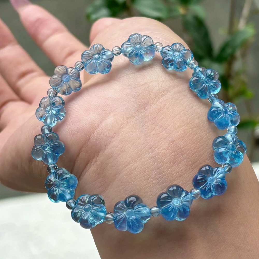Luxury Blue Aquamarine Bracelet,Flower Charms Gemstone Bracelet, Healing Gemstone Bracelet for women,Girl Bracelet,Gift For Her-11